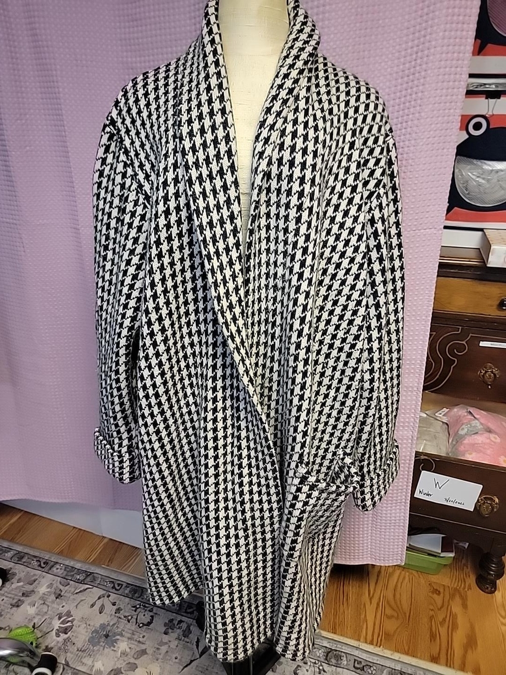 Sarah Spencer 2X Lambswool Angora Houndstooth Long Cardigan Coat
